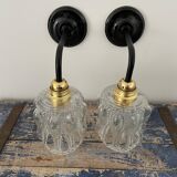 Pair of vintage bubbled glass wall lights