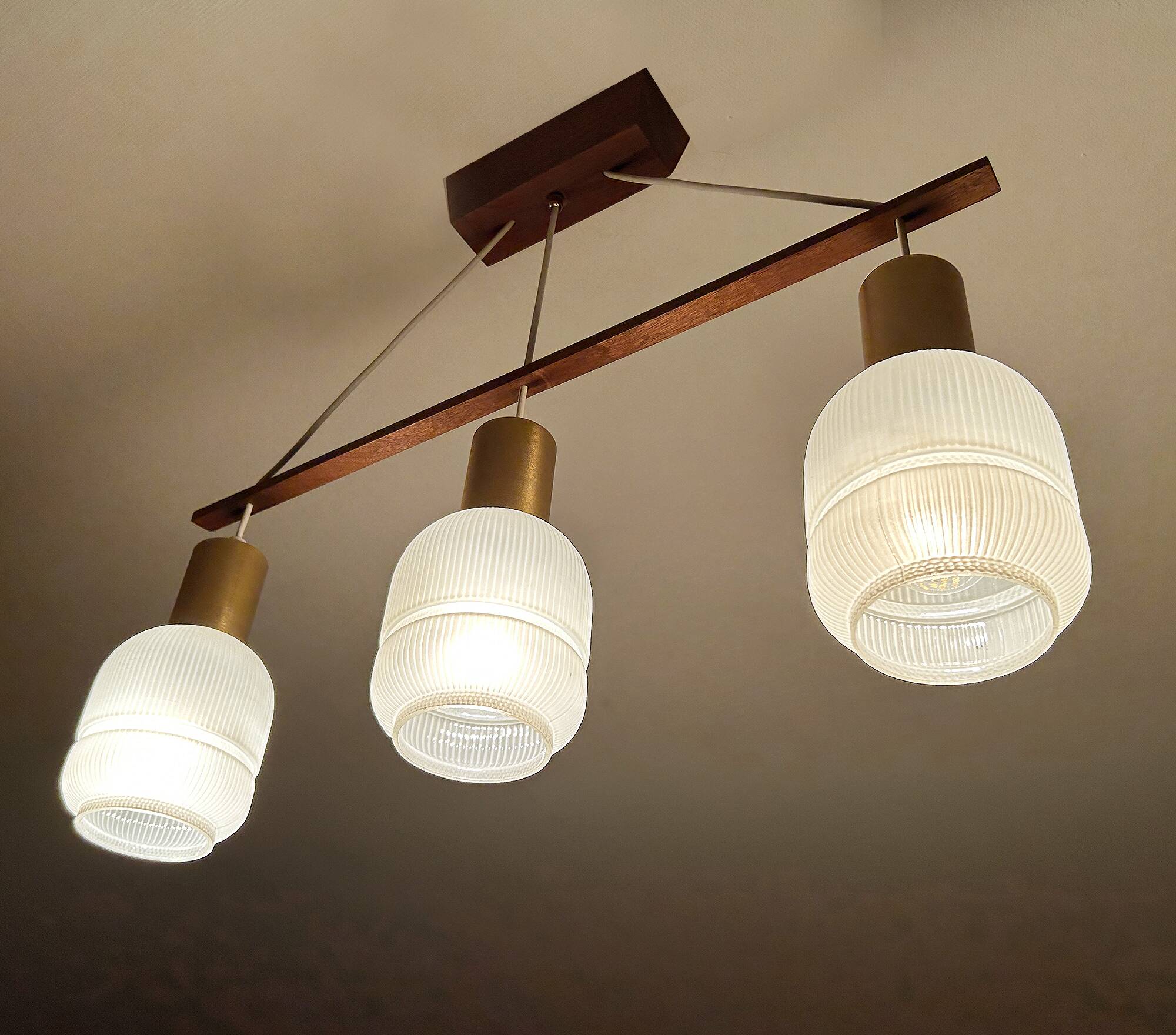 Vintage Scandinavian Pendant Light Teak Glass