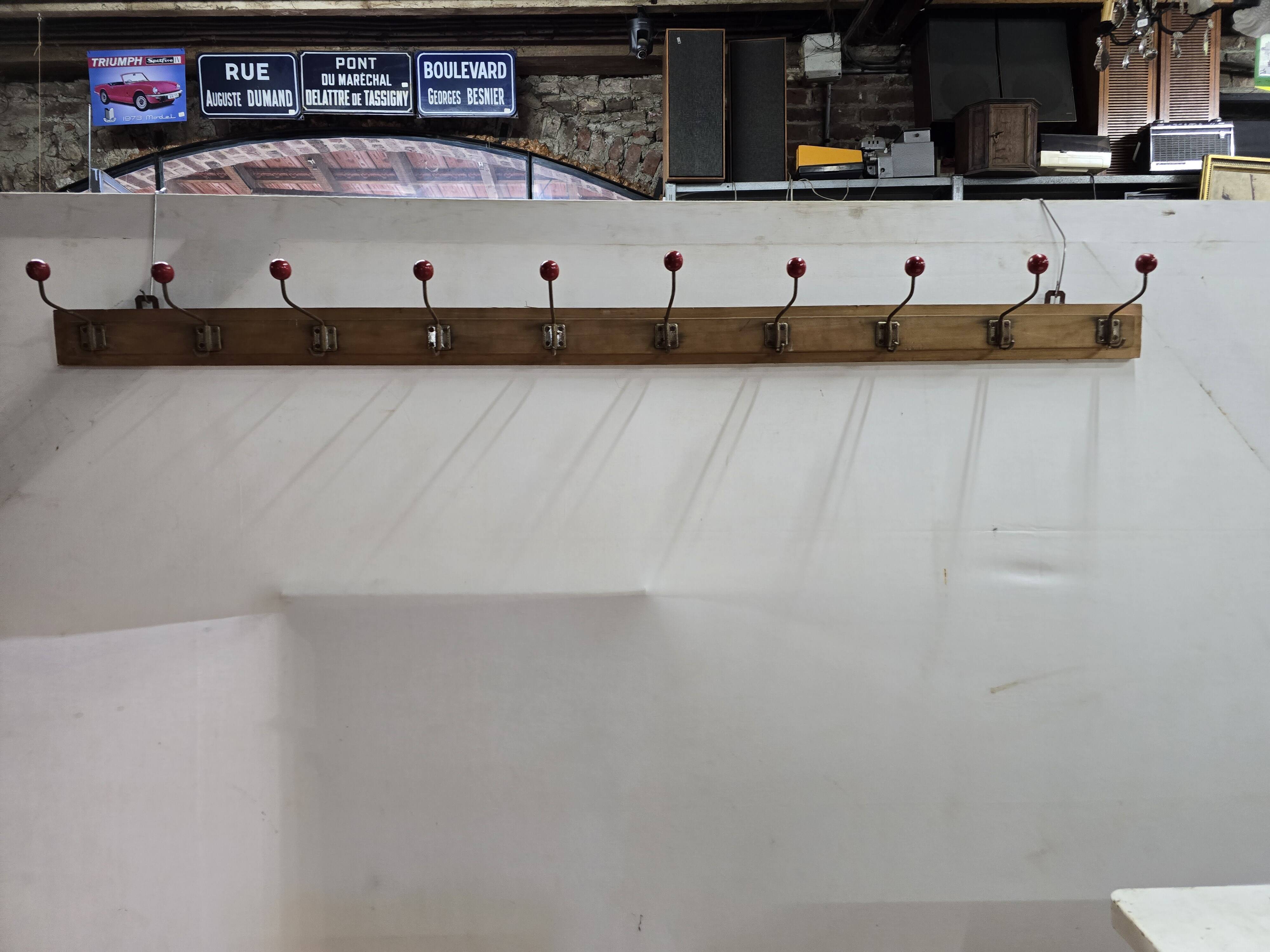 1960s school coat rack with 10 hooks