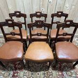 Set of 6 Napoleon III period chairs in mahogany and leather
