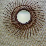 Large vintage bamboo and rattan sun mirror 53 cm in diameter