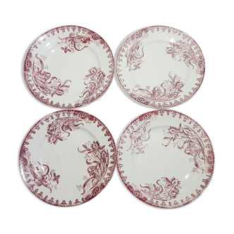 Set of 4 flat plates of the Amandinese model Iris, Terre de Fer. St Amand