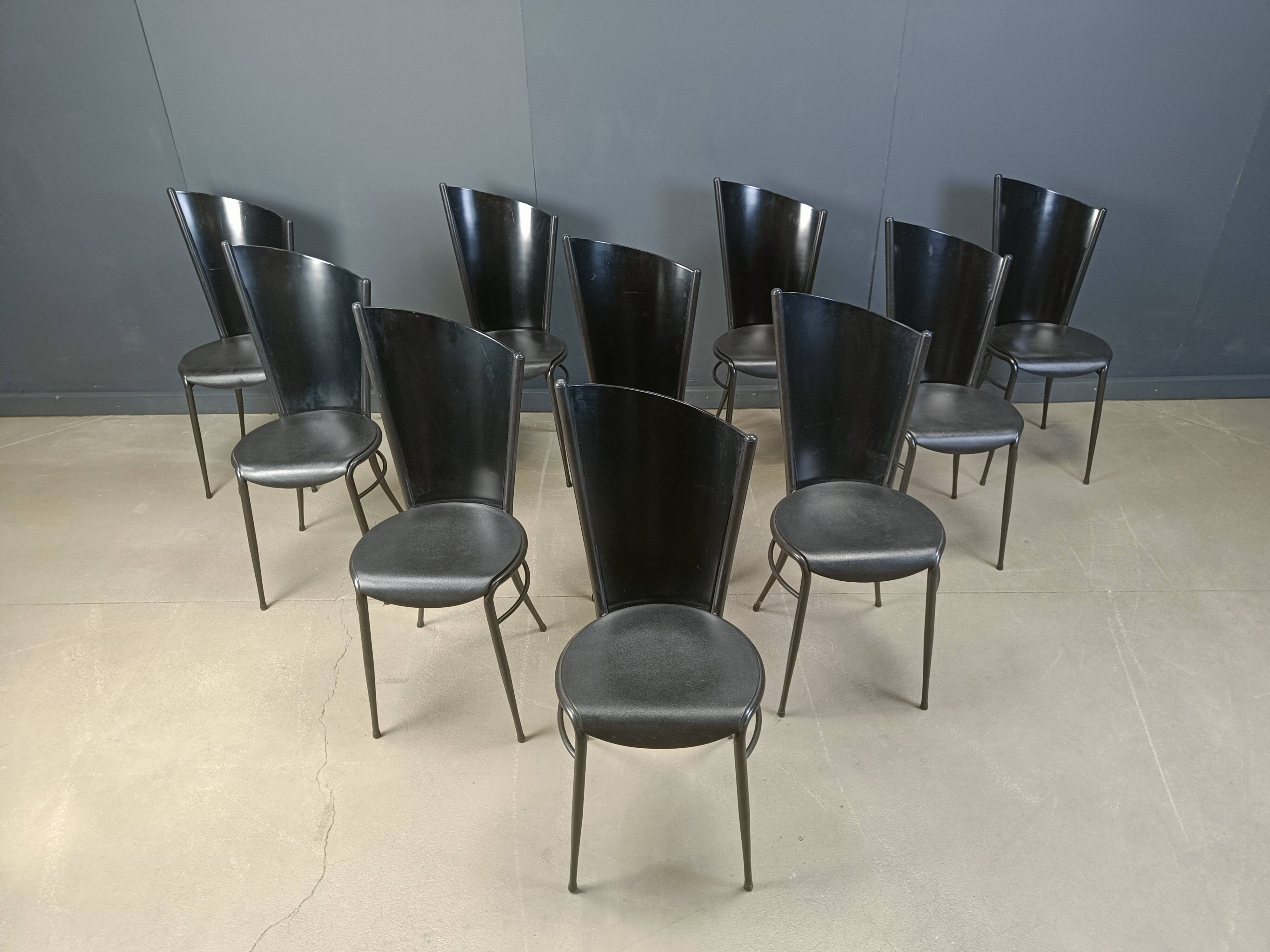 Post modern wooden dining chairs, 1980s - set of 10
