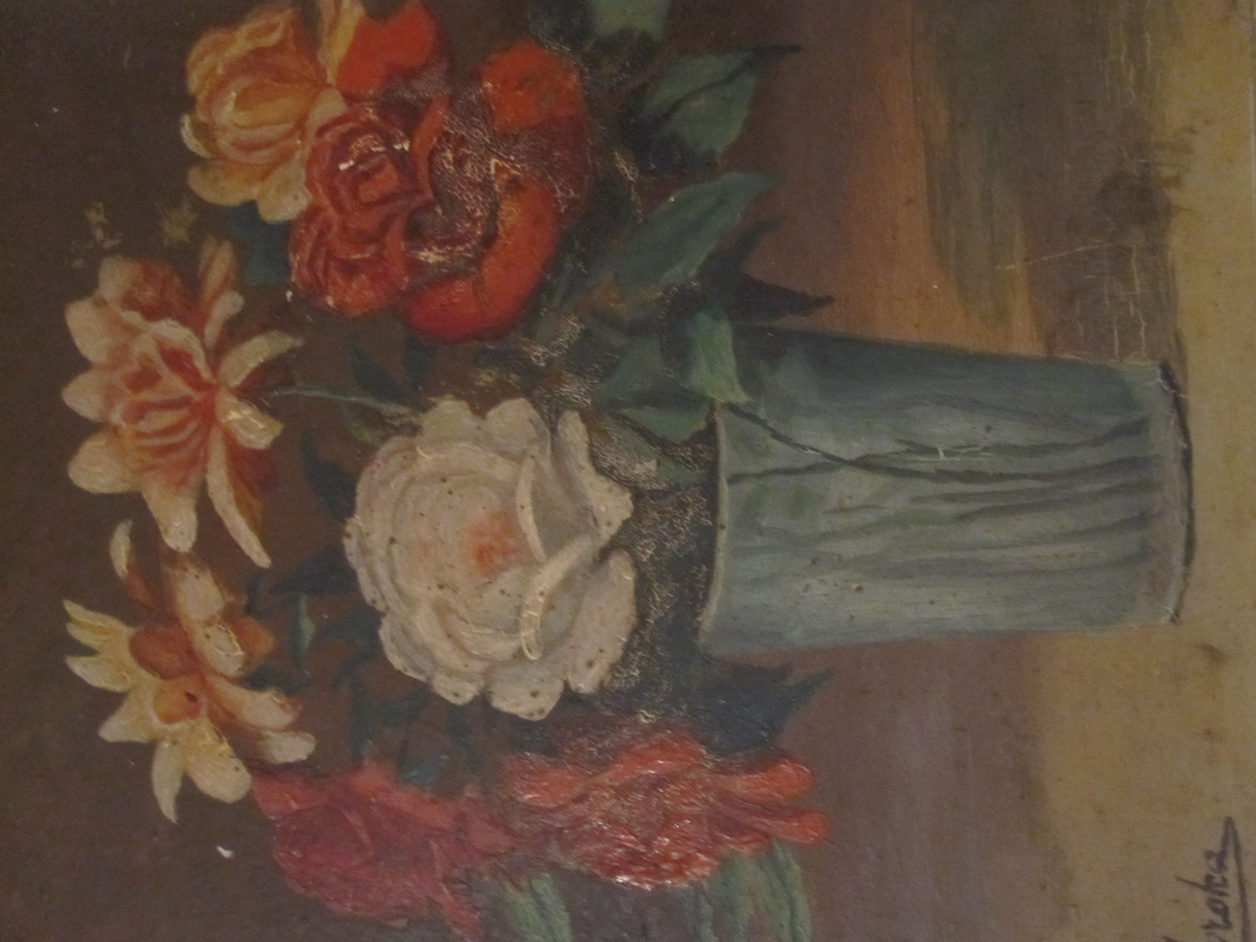 Paint pot flowers signed framework