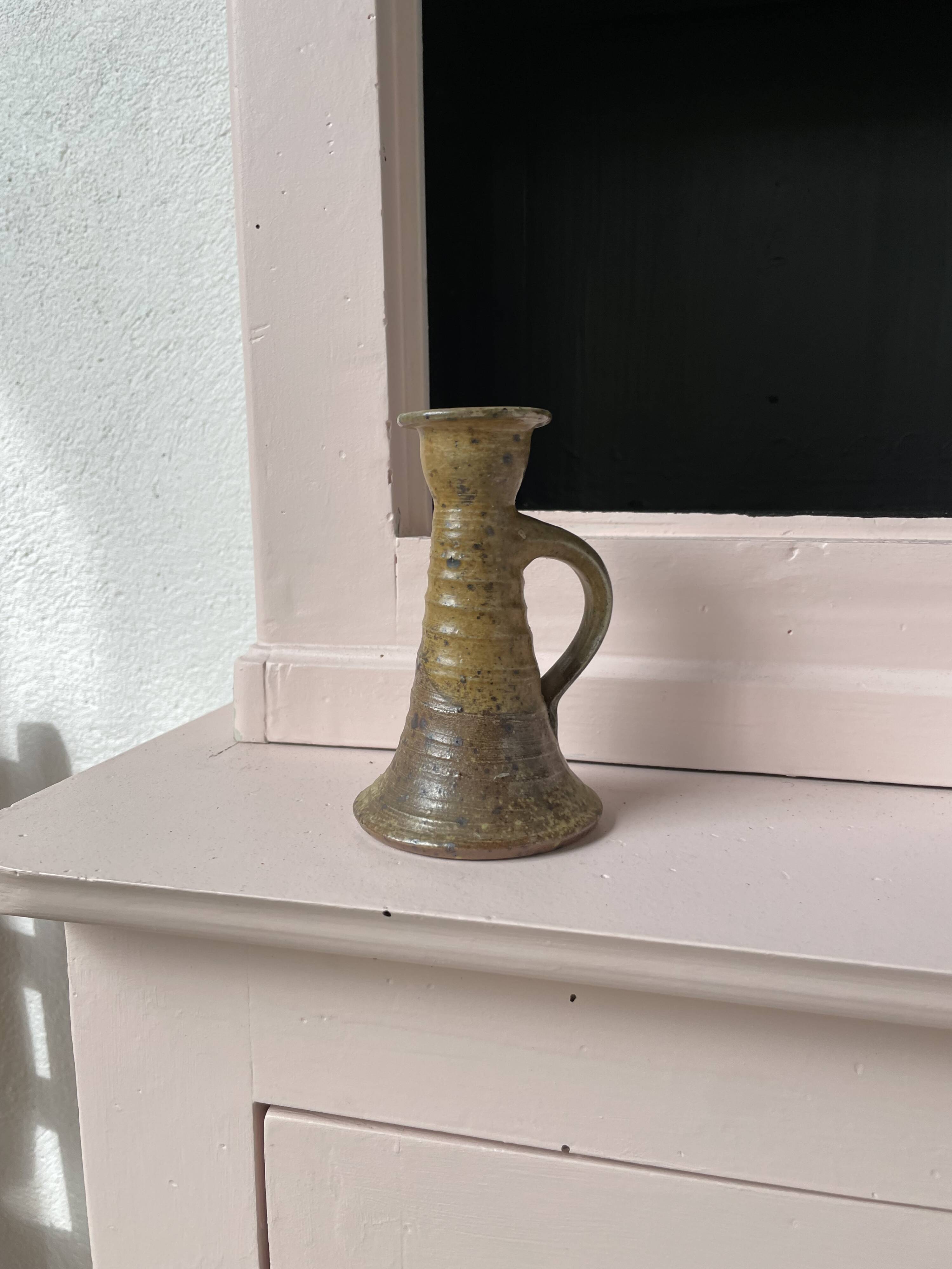 Hand candle holder stoneware