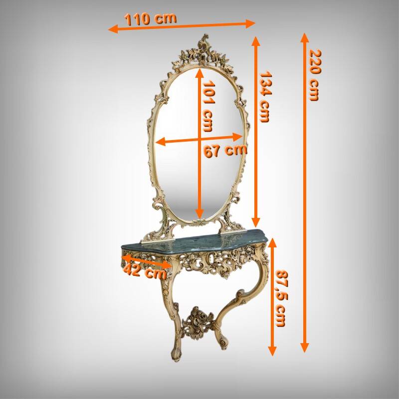Painted Wooden Console-Mirror Set – 20th Century