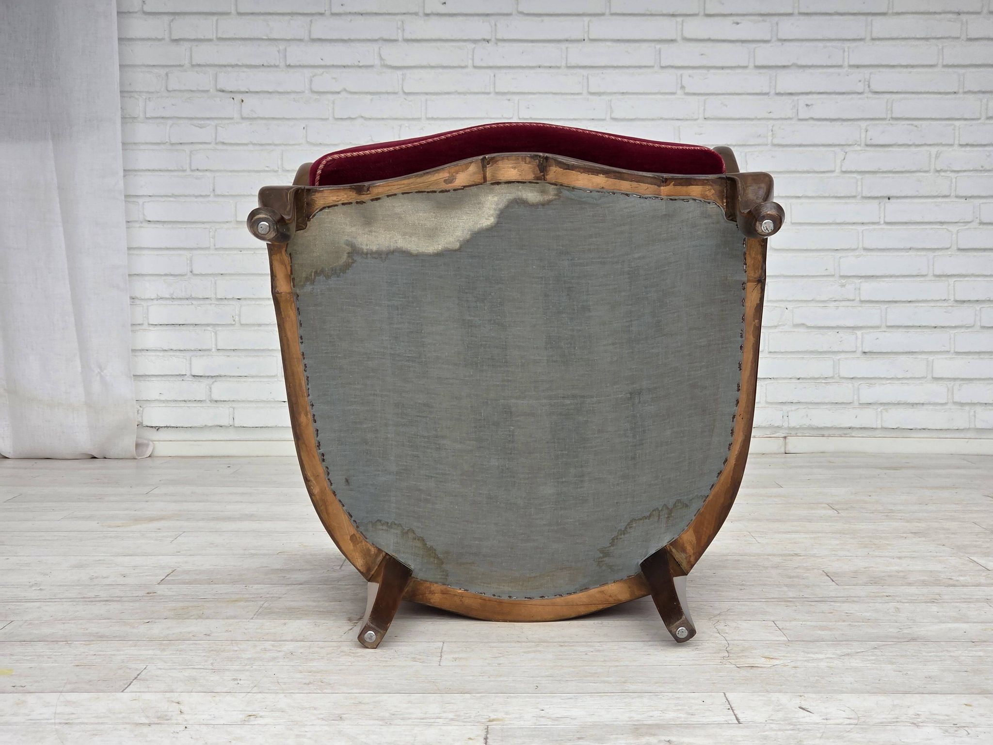 1950s, Danish armchair, furniture velour, ash wood,, mesh.