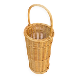 Ancien porte-parapluie en osier tressé – fabrication artisanale - années 70