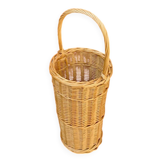 Antique woven wicker umbrella stand – handmade – 1970s