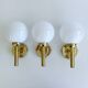 3 Vintage Scandinavian Glass and Brass Wall Lights