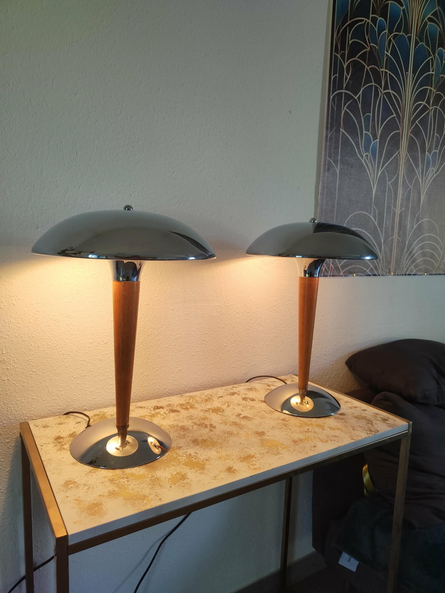 Pair of mushroom lamps ocean liner 1980