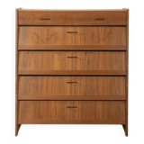 Classic shoe cabinet from the 1960s, walnut veneer, four drop-down doors, two drawers