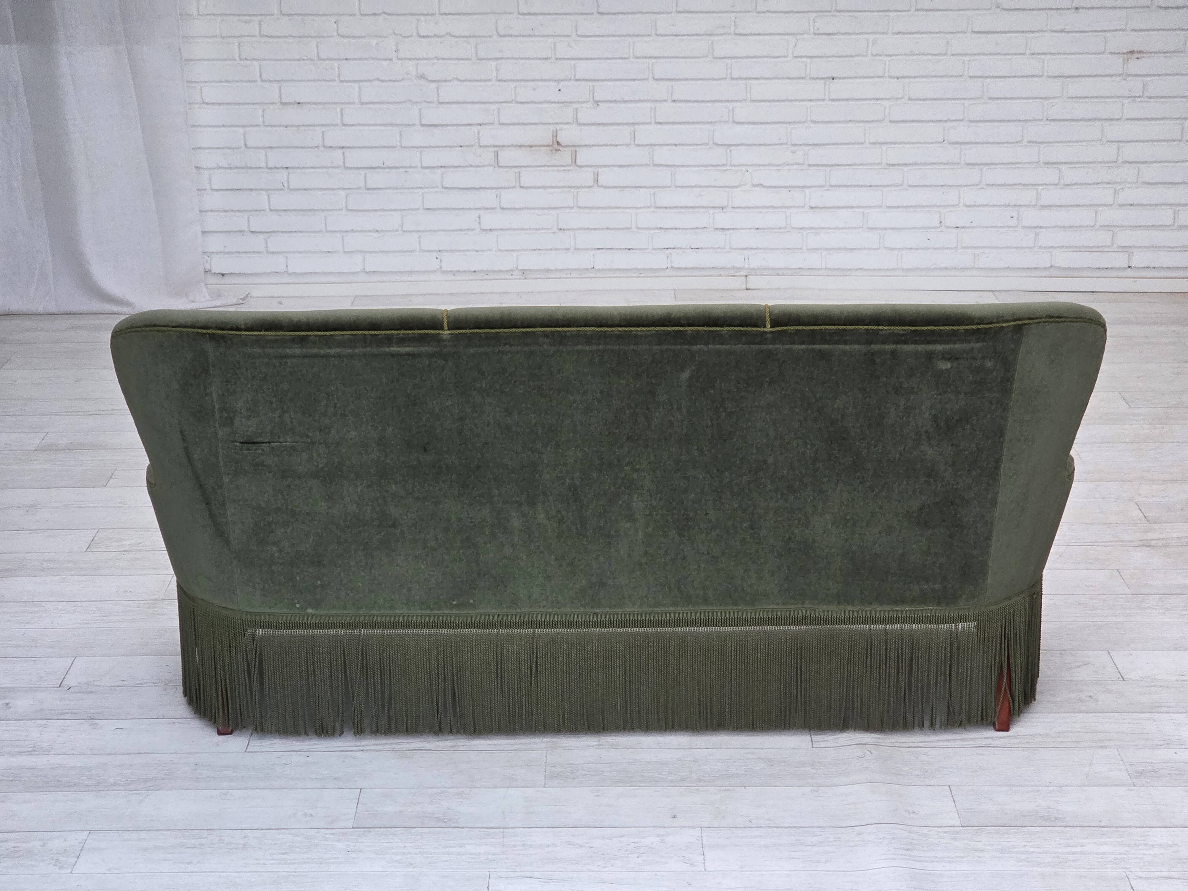 1970s, Danish 3-seater sofa, furniture velour, beech wood legs.