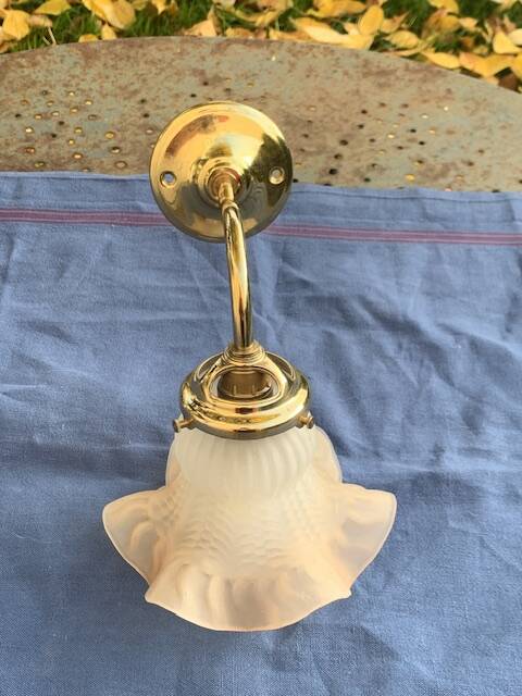 Wall light, art deco style, tulip globe in beige frosted glass