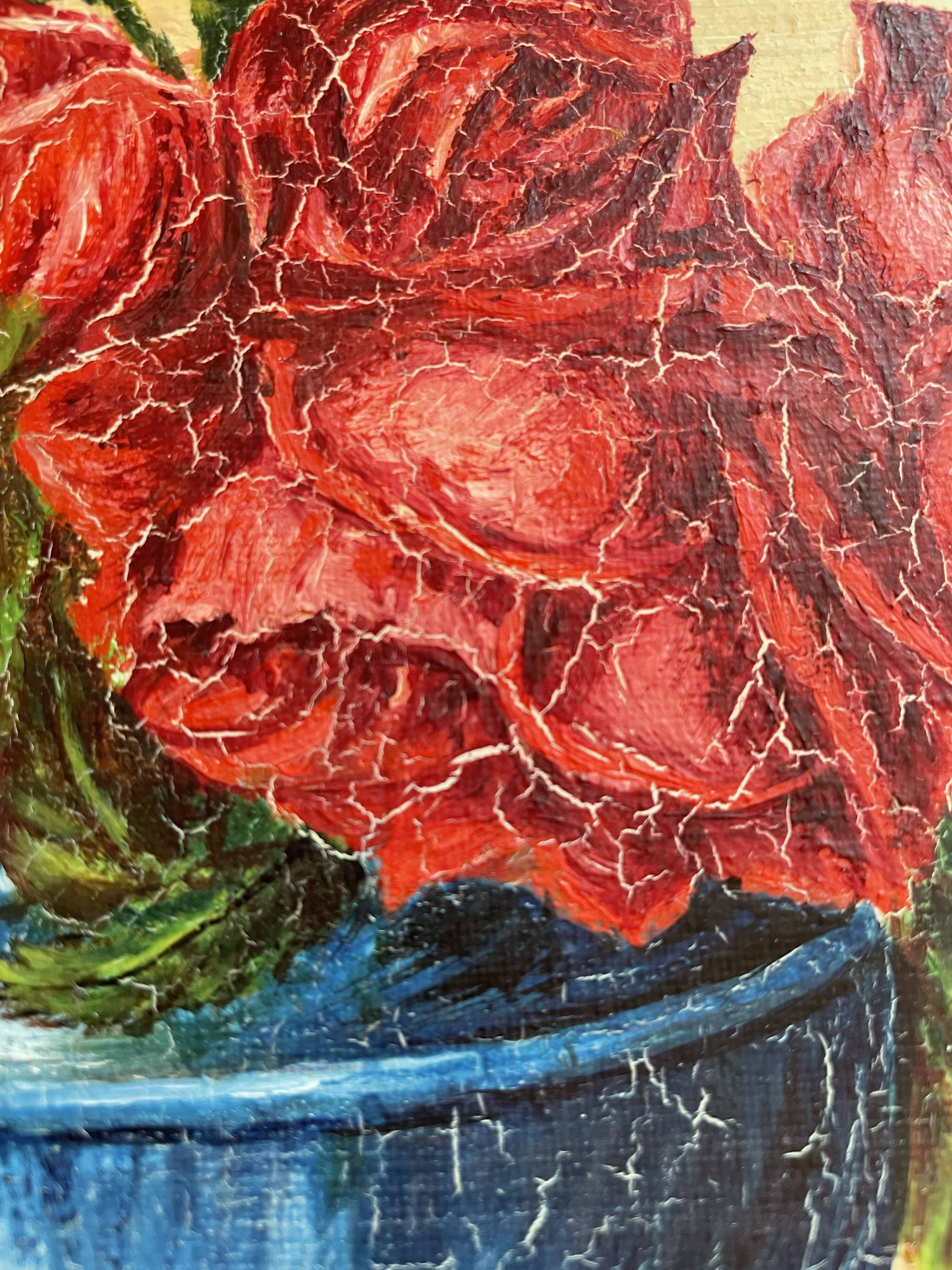 Oil on canvas bouquet of roses signed P. HELLO