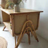 60's double-sided rattan desk
