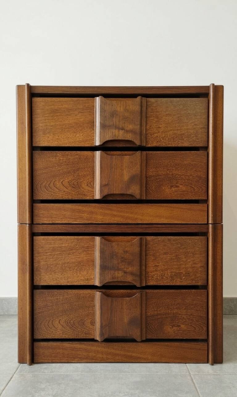 Pair of vintage Scandinavian design modules, bedside table, chest of drawers, sideboard, table.