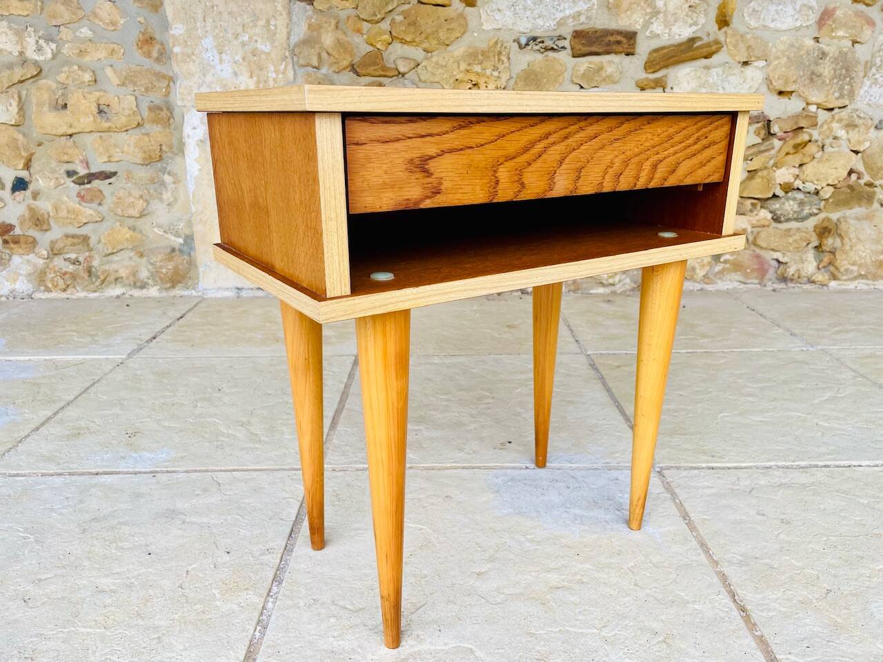 Vintage Scandinavian-style oak bedside table, circa 1960s/1970s