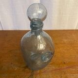 Antique Biot bottle blue bubble blown glass + vintage stopper