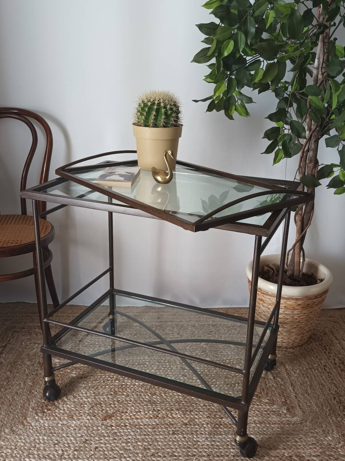 Vintage metal and glass server