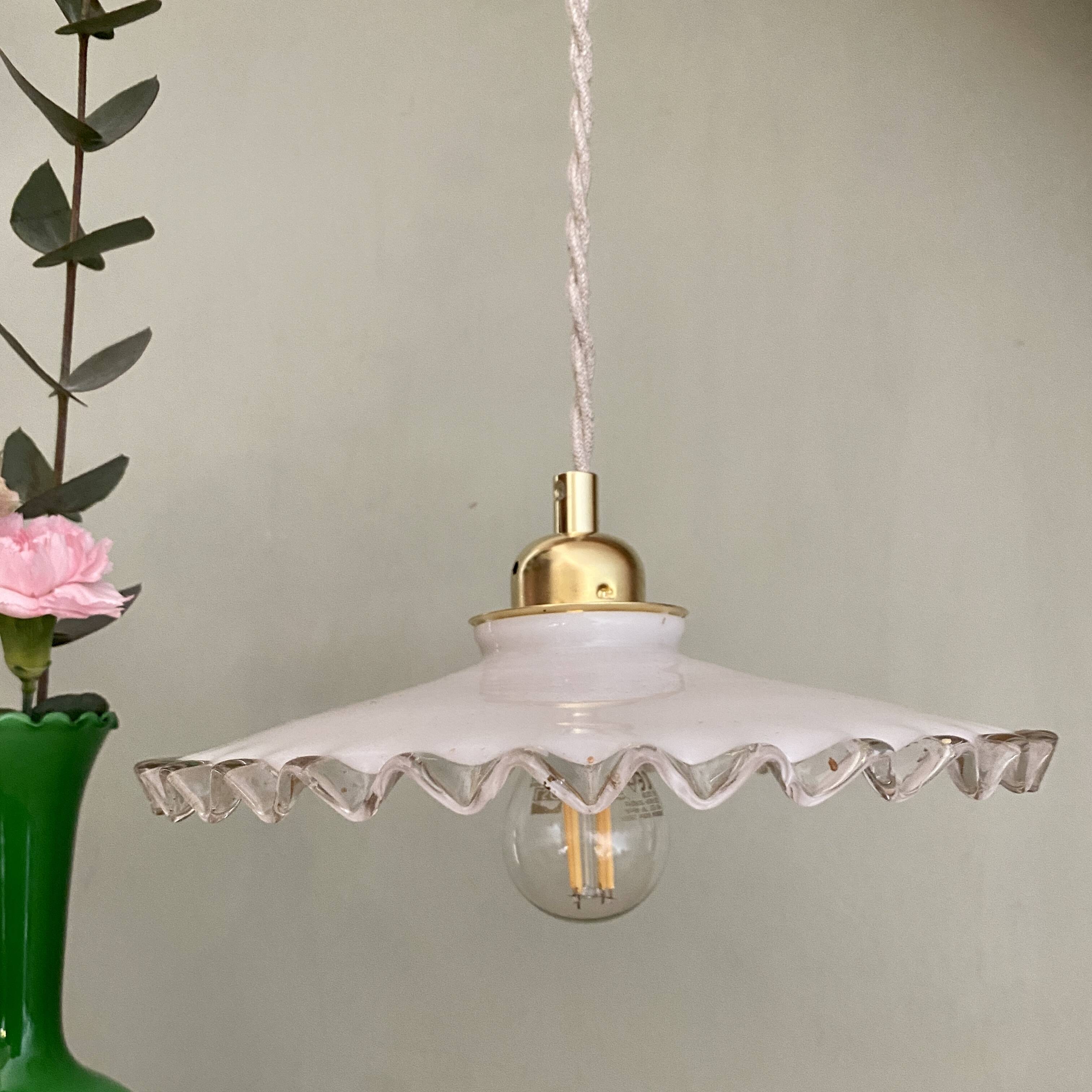 Vintage lampshade pendant light in white opaline