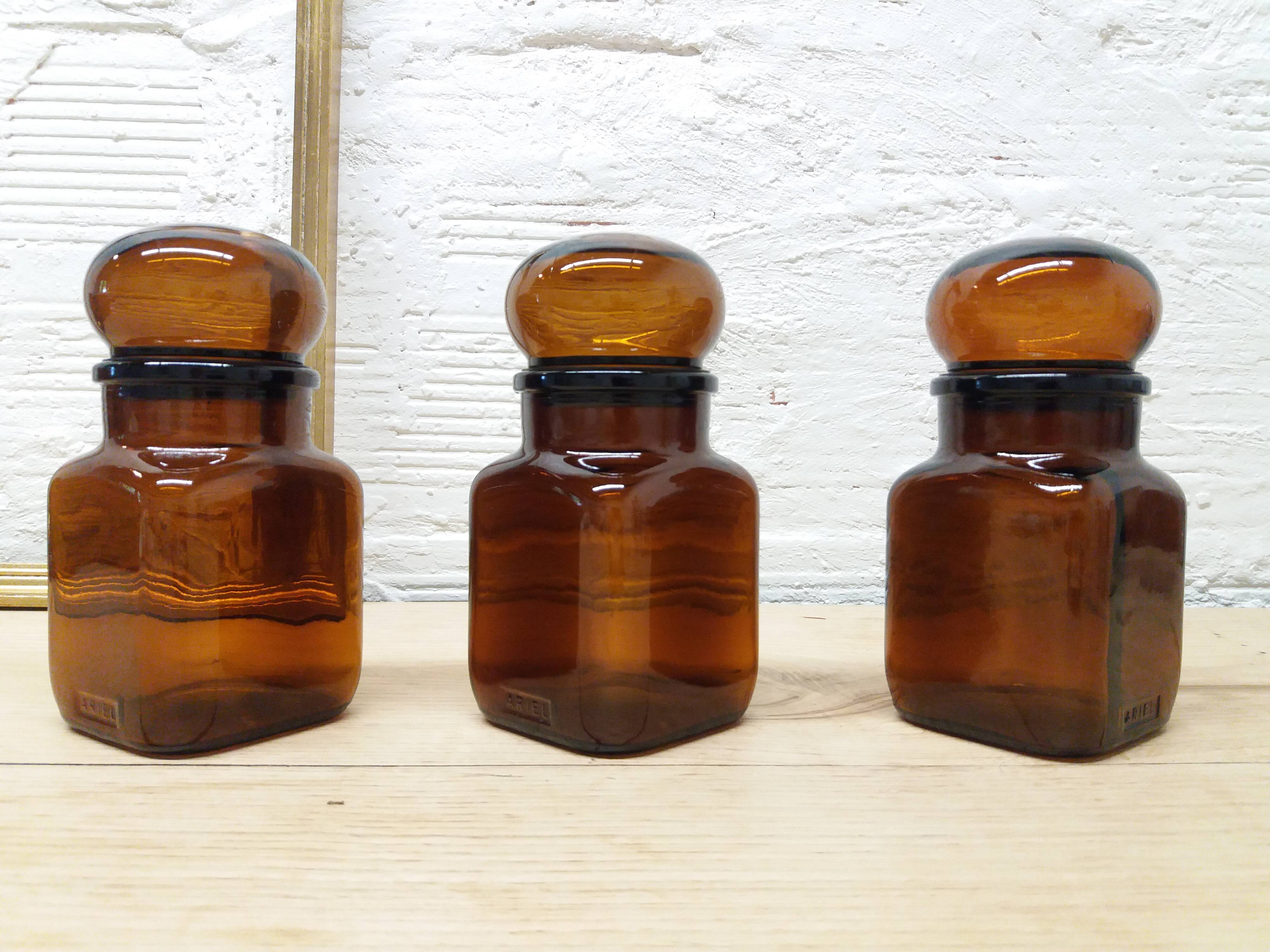 Trio jars amber glass
