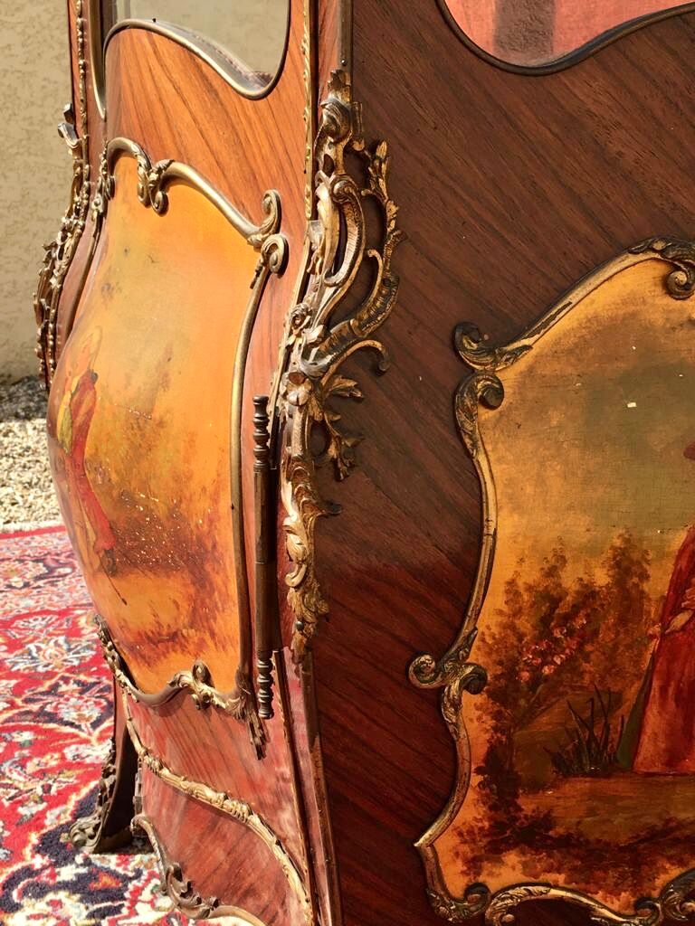 Display Case in Marquetry & Martin Varnish Napoleon III Louis XV Style
