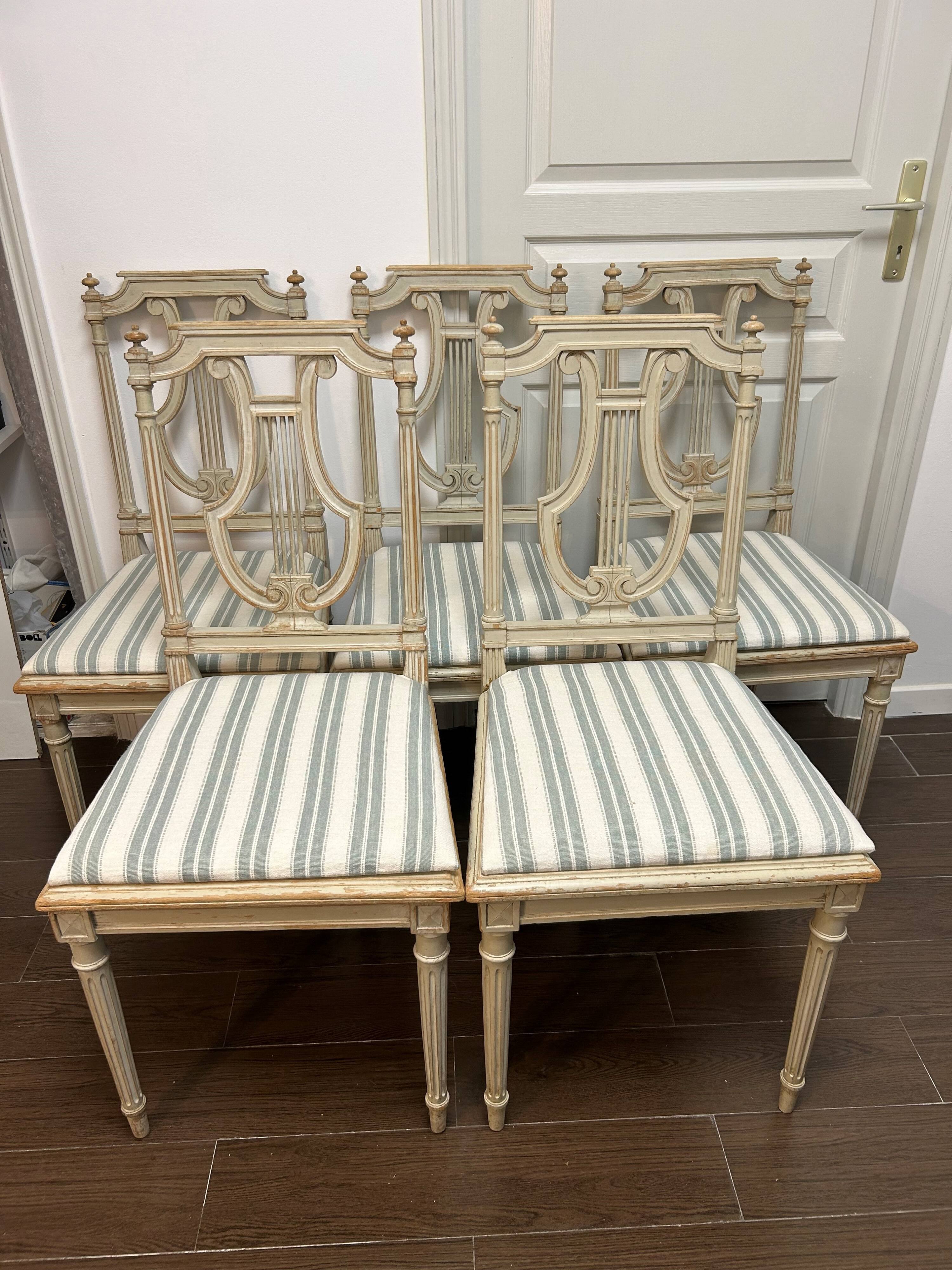 Set of 5 Louis XVI style beech chairs