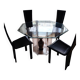For sale: bevelled glass table and Artedi leather chairs.