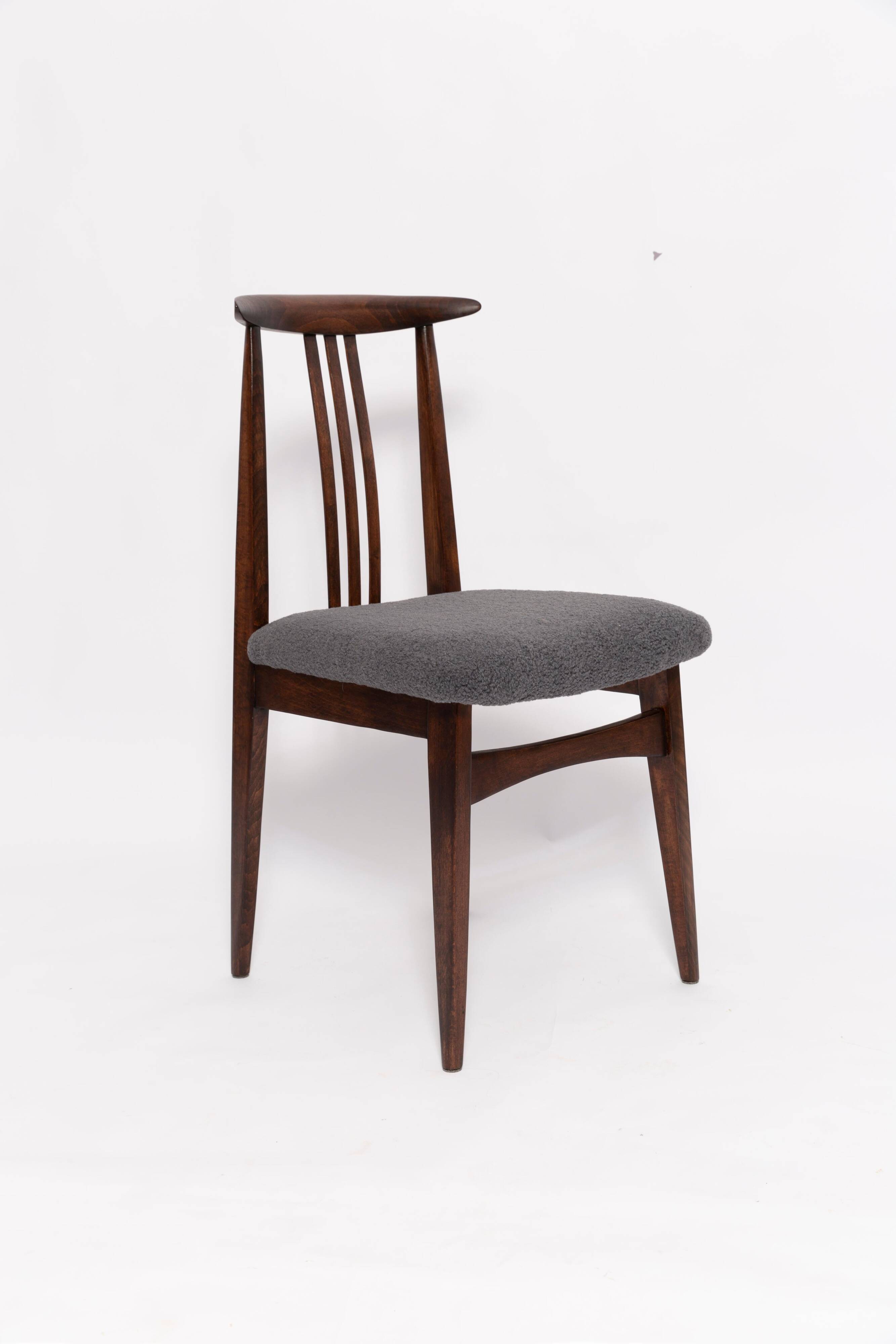 Mid-century grey graphite boucle beech chair by M. Zielinski, Europe, 1960.