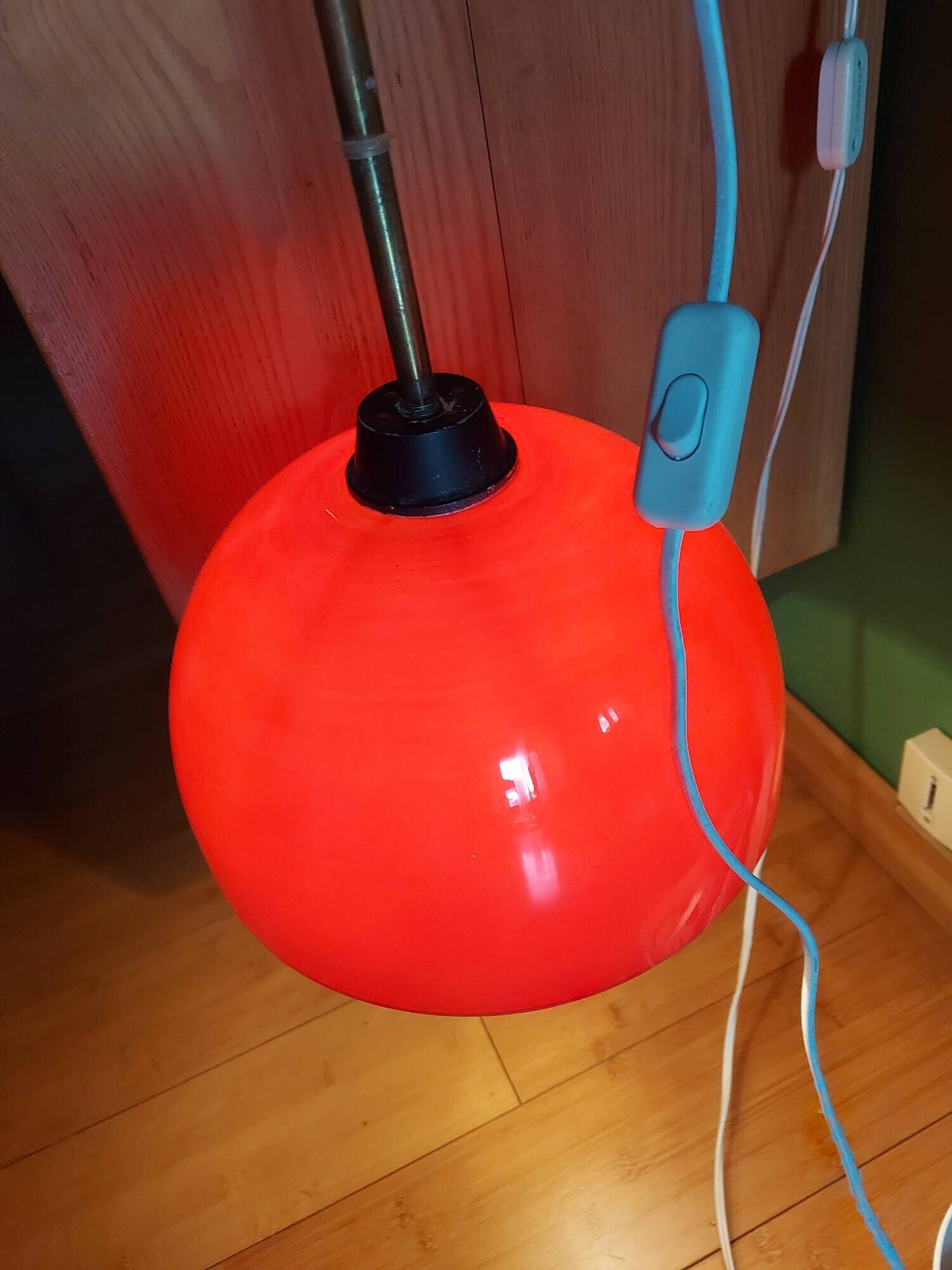 Vintage hanging lamp in red opaline of the 50/60