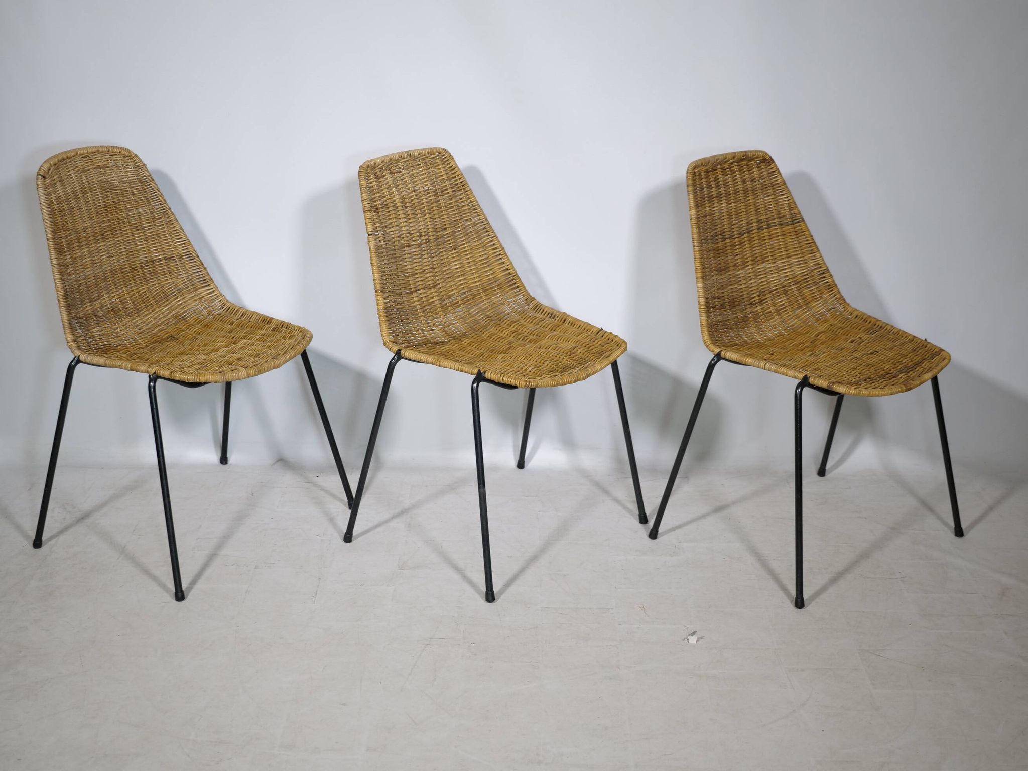 Set of 3 Basket Chairs by Franco Legler, Wicker and Metal, 1960s