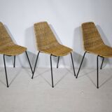 Set of 3 Basket Chairs by Franco Legler, Wicker and Metal, 1960s