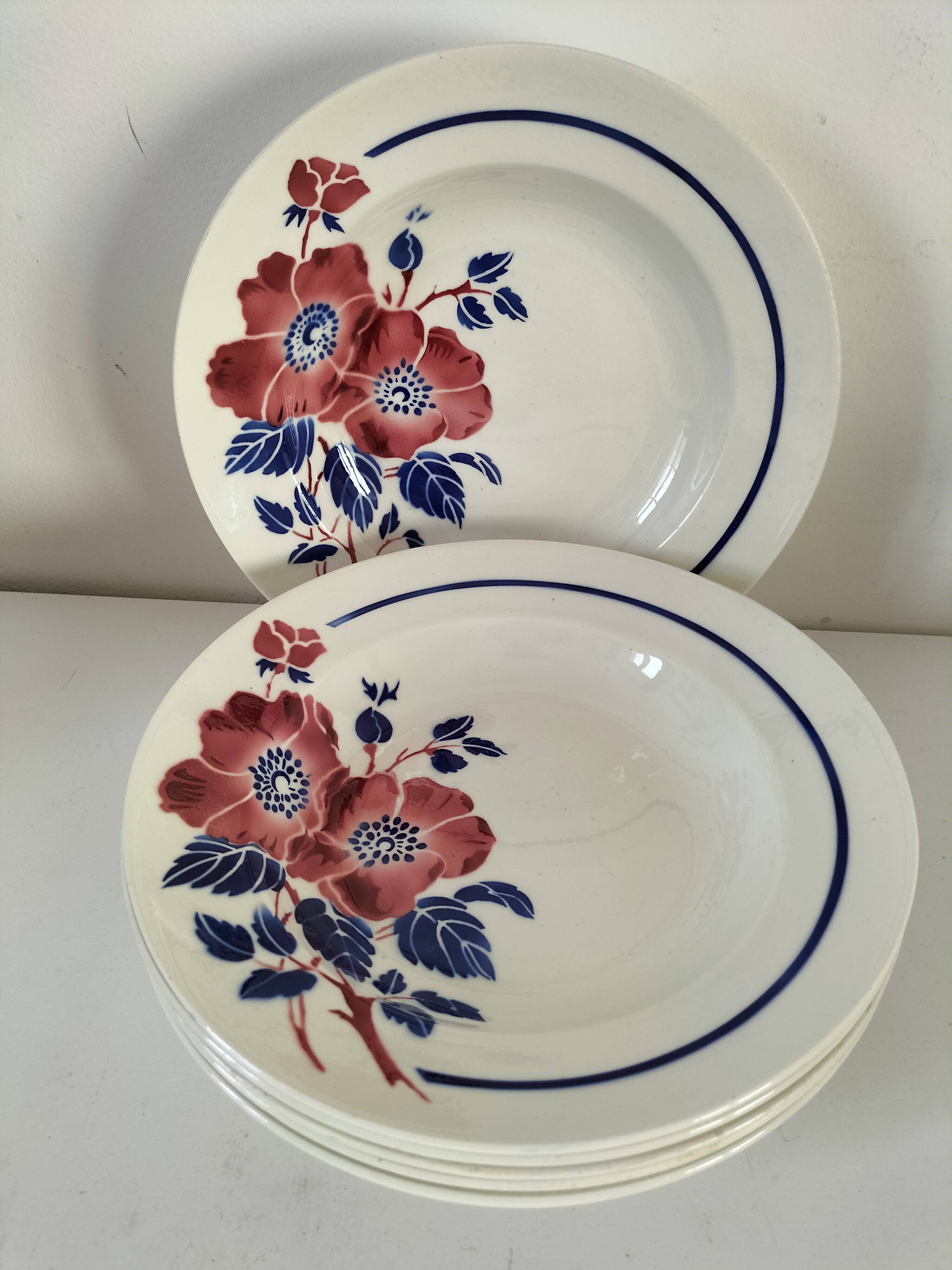 6 antique deep plates K & G Lunéville – Régine model, 1960s
