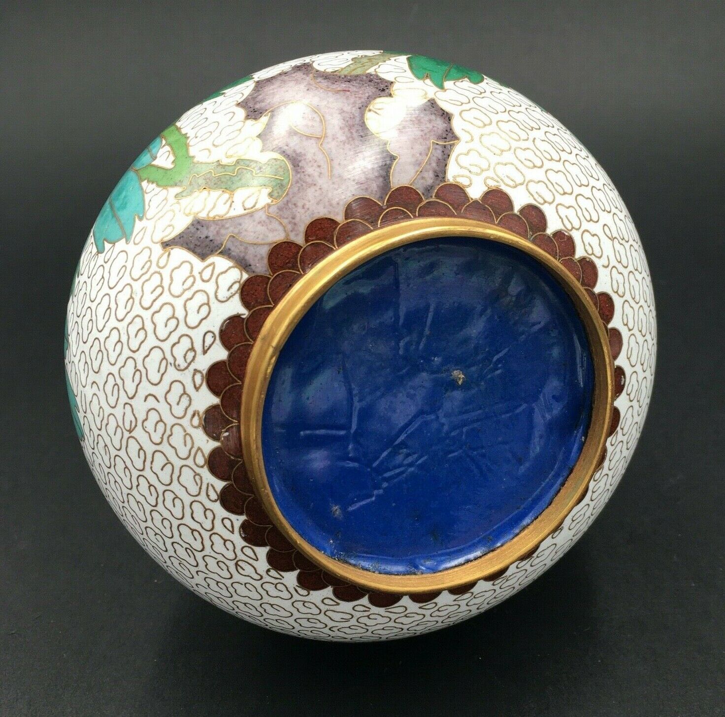 Brass Vase Email Cloisonné Decor Peony and Bird China Middle XXth Enamel