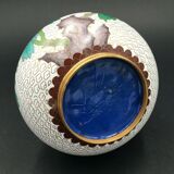 Brass Vase Email Cloisonné Decor Peony and Bird China Middle XXth Enamel