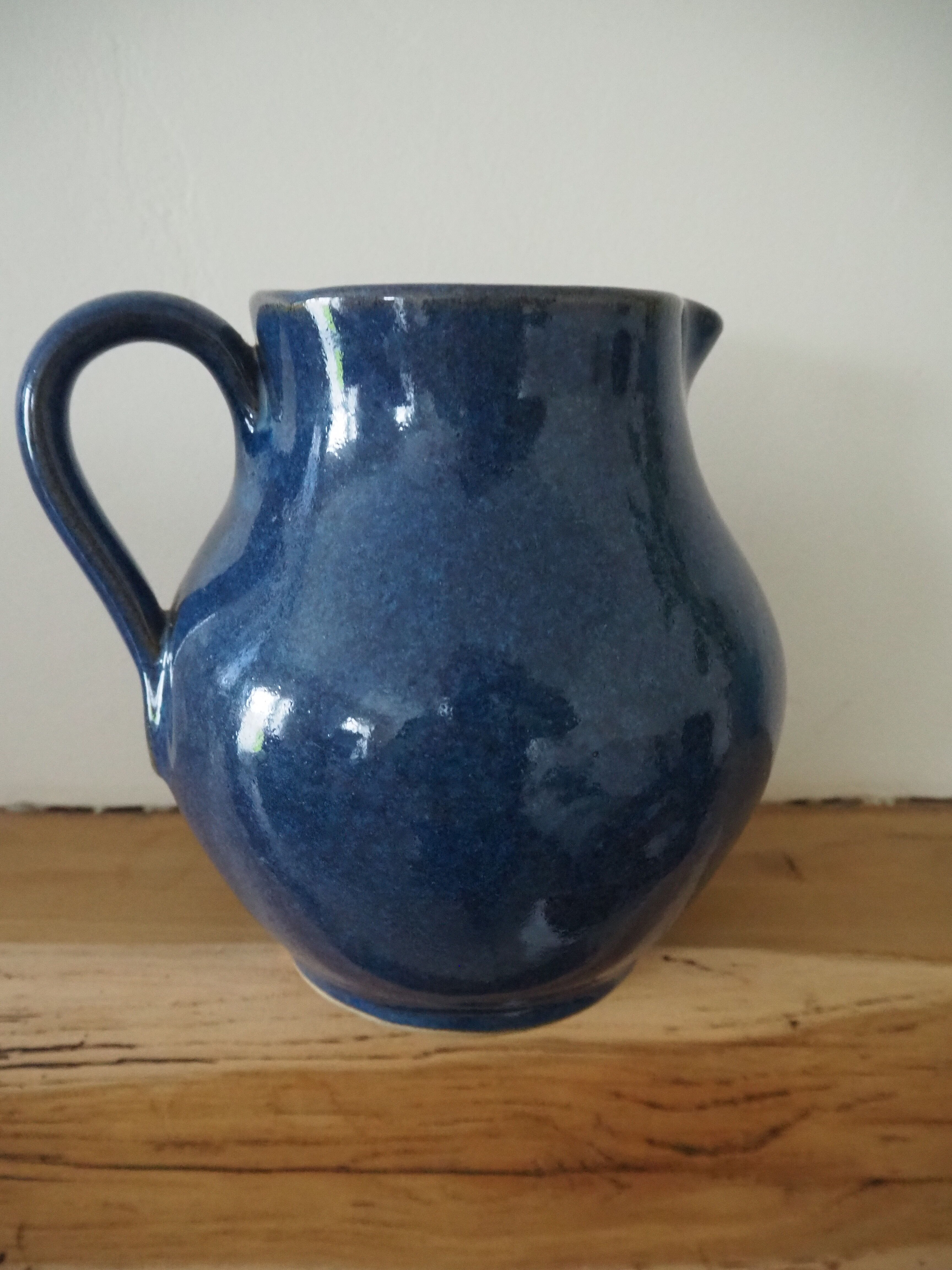 Ceramic pitcher – blue enamel signed J. Normand handmade in France
