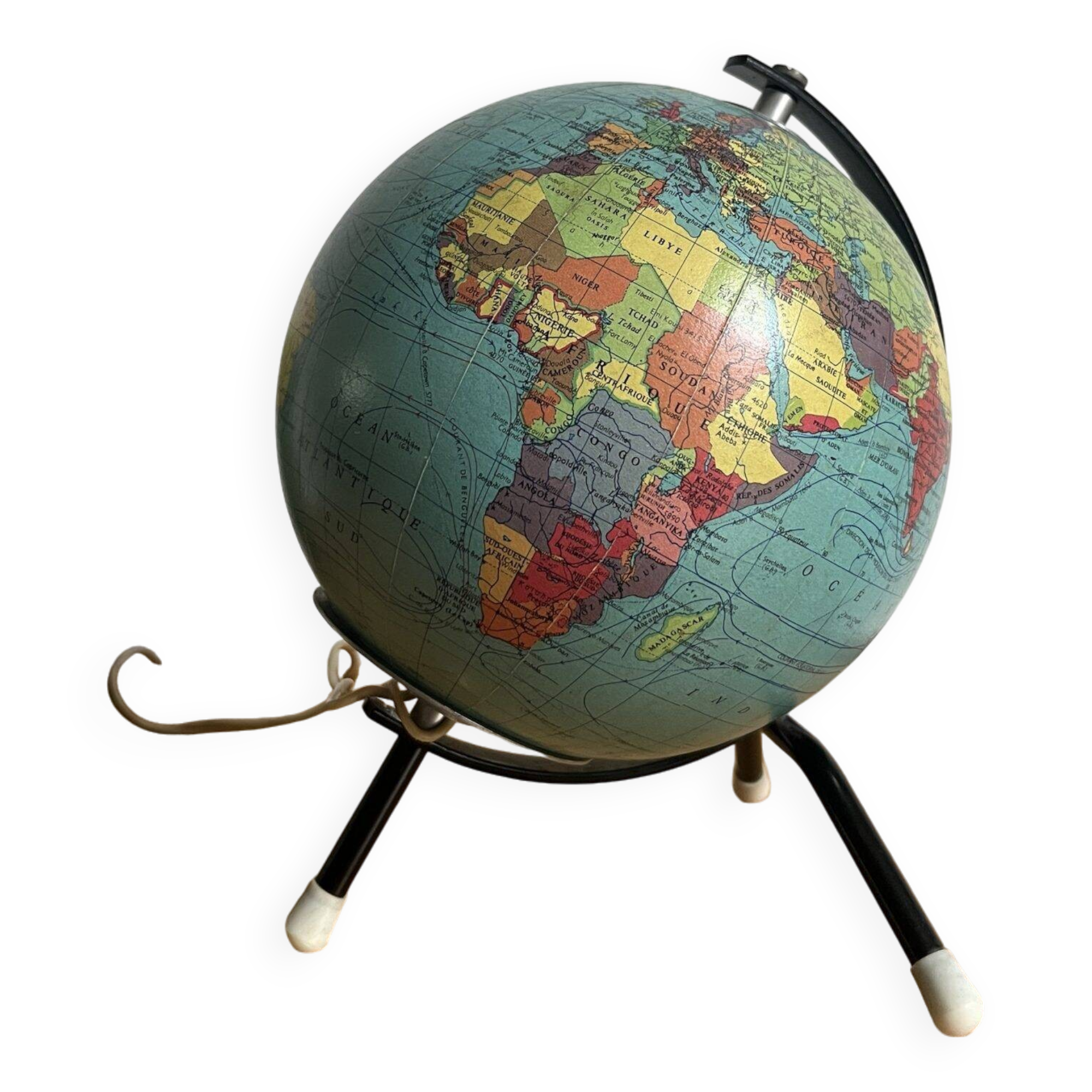 Small illuminated globe made of glass and paper from Cartes Taride 1963