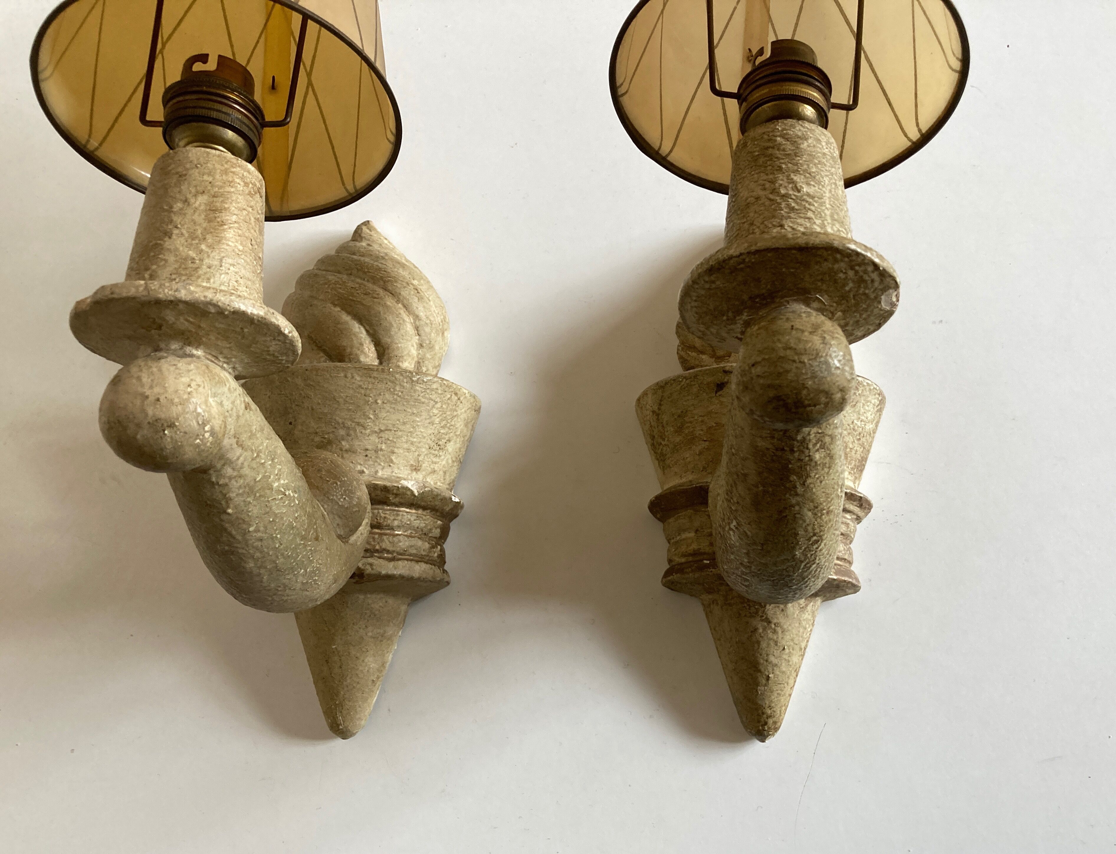 Pair of Arlus torchlight wall light in art deco plaster 1950