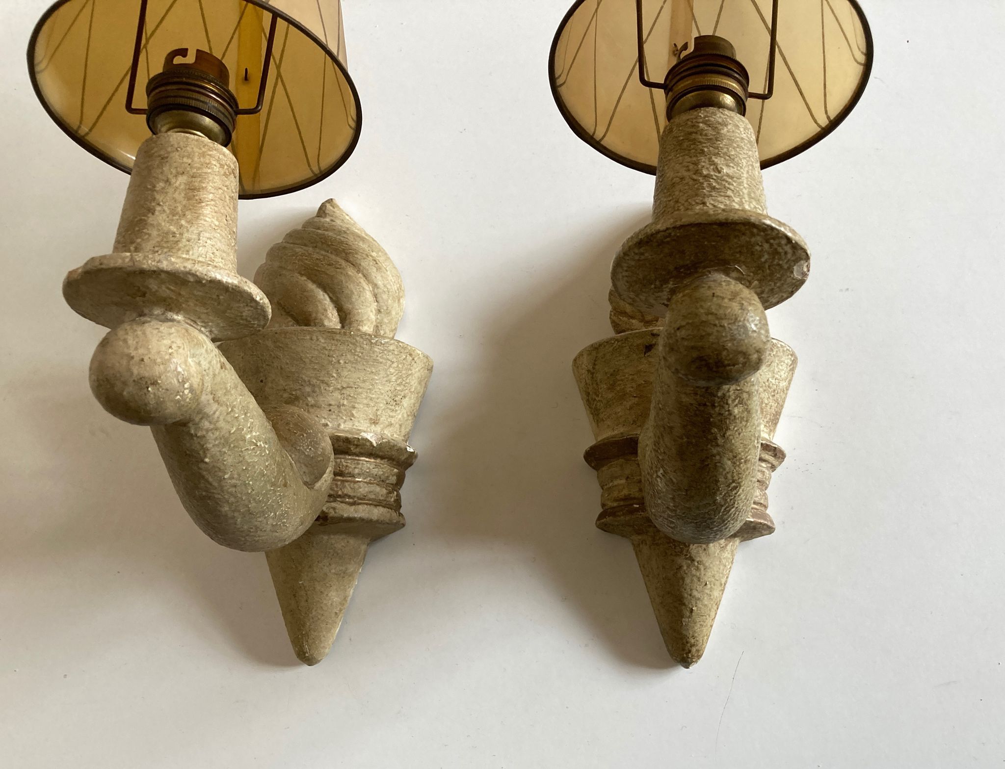 Pair of Arlus torchlight wall light in art deco plaster 1950