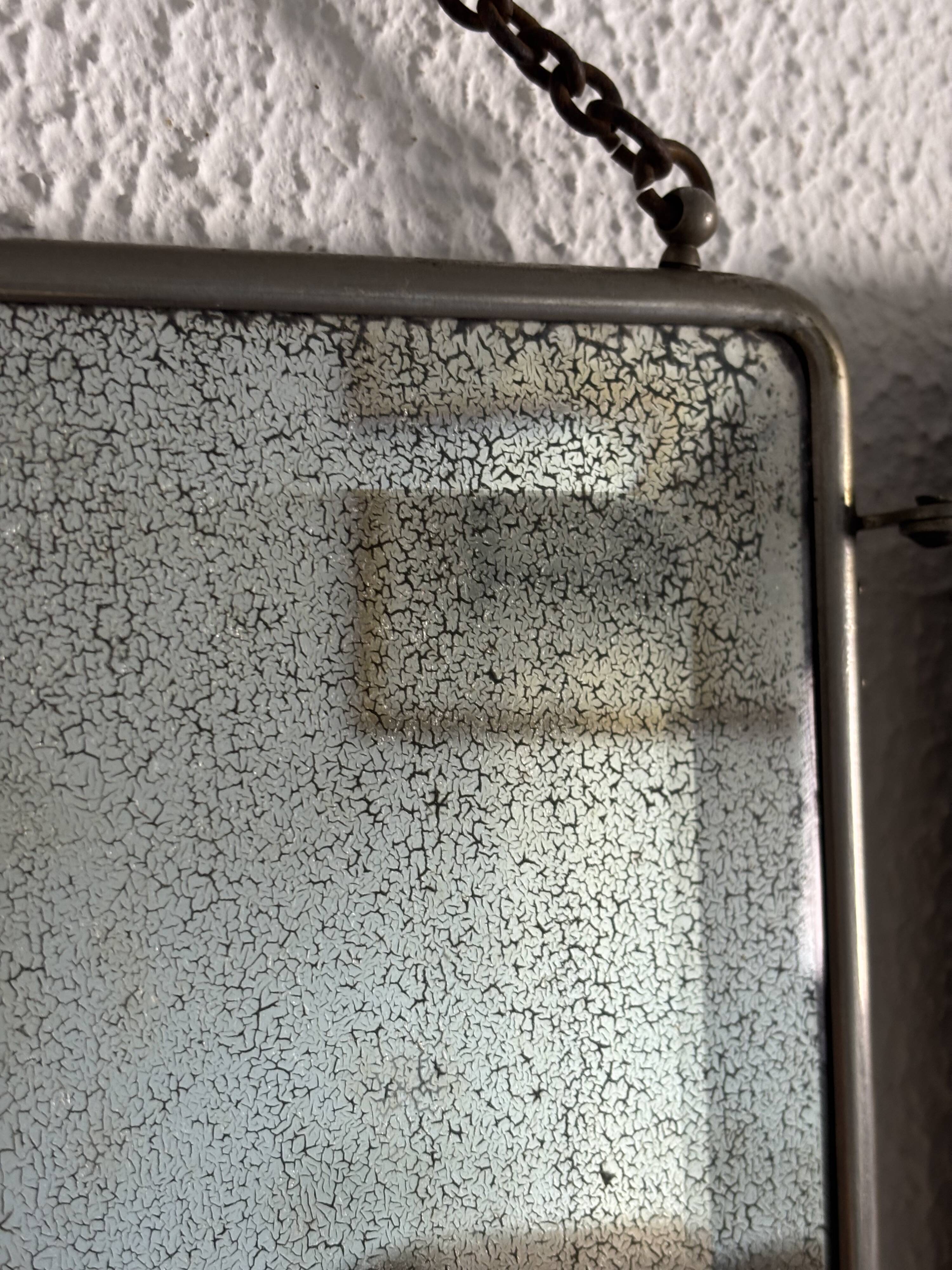 Vintage 1930s triptych barber mirror in black faux crocodile leather - 33 x 84 cm