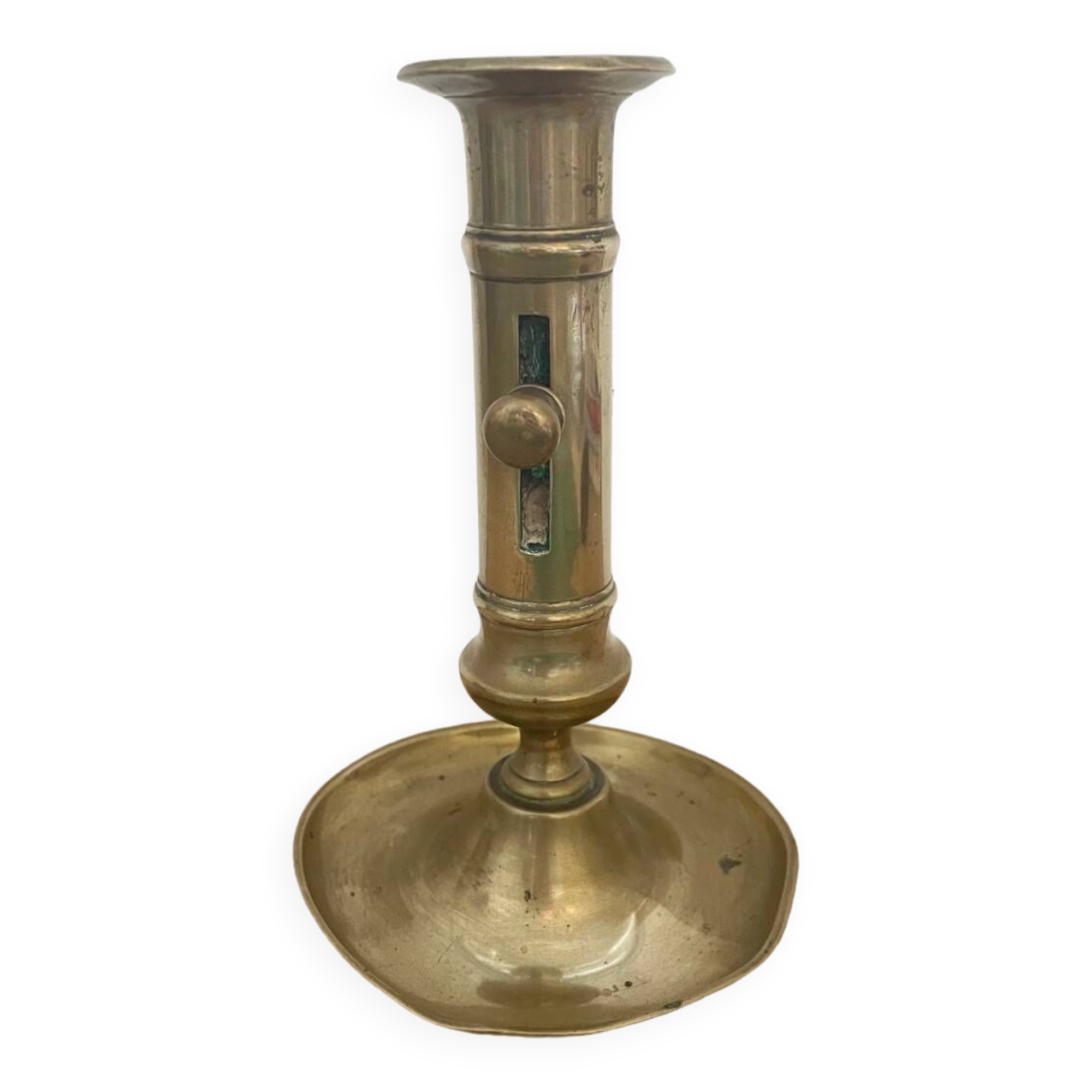 Brass candle holder with push button