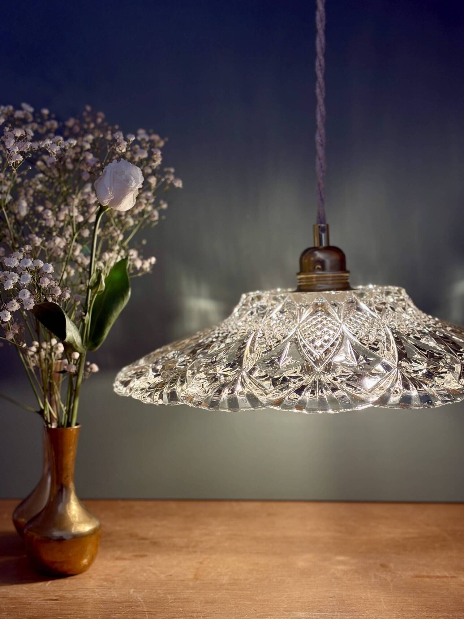 Vintage moulded glass pendant light - tableware collection - (CVE1)