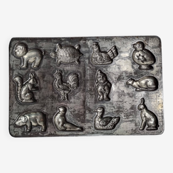 Old chocolate mold, various animal shapes, 19 x 12 cm