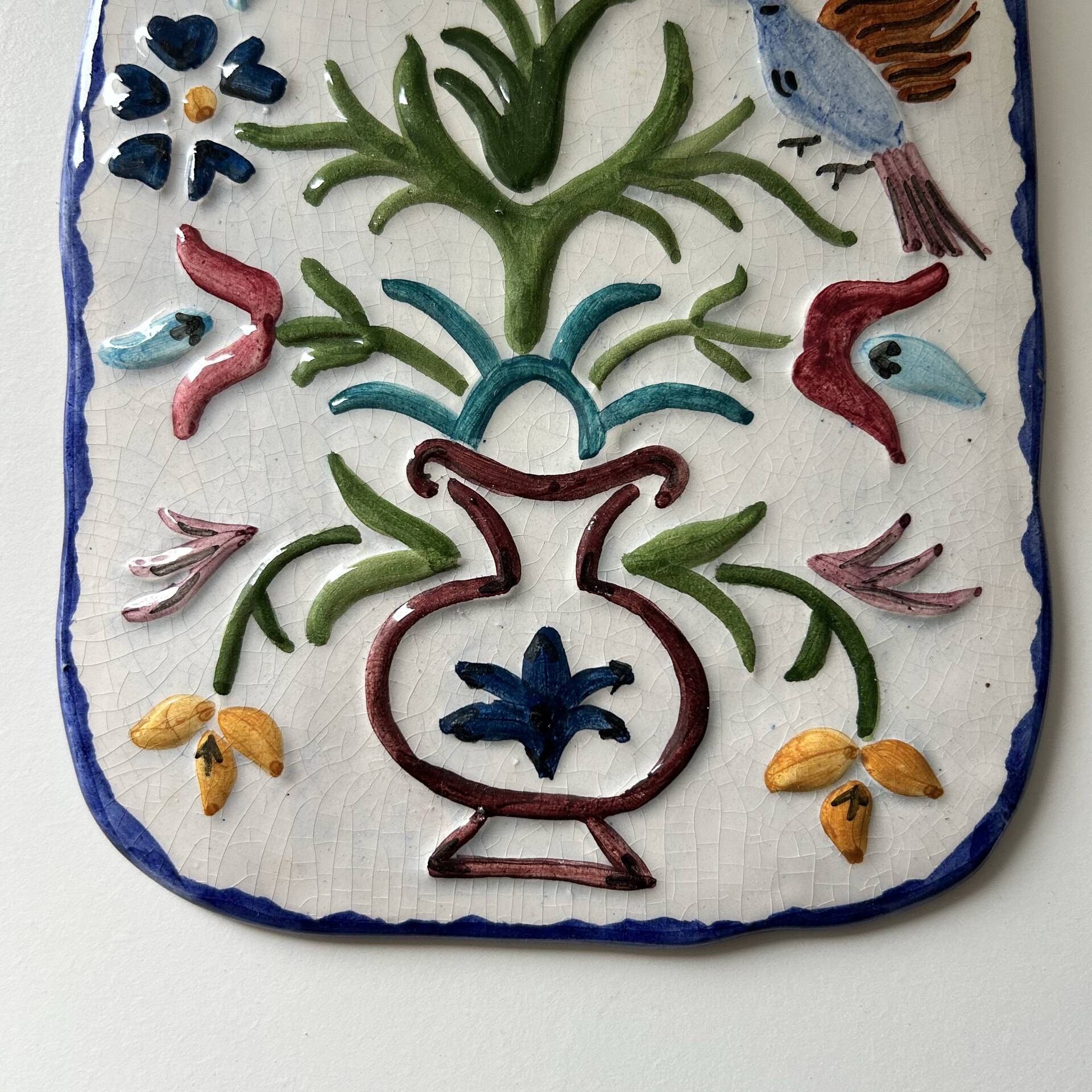 Plaque en céramique décor oiseaux