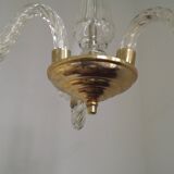 French Barley Twist Glass Arms and Gold Metal 3-Light Chandelier 5230