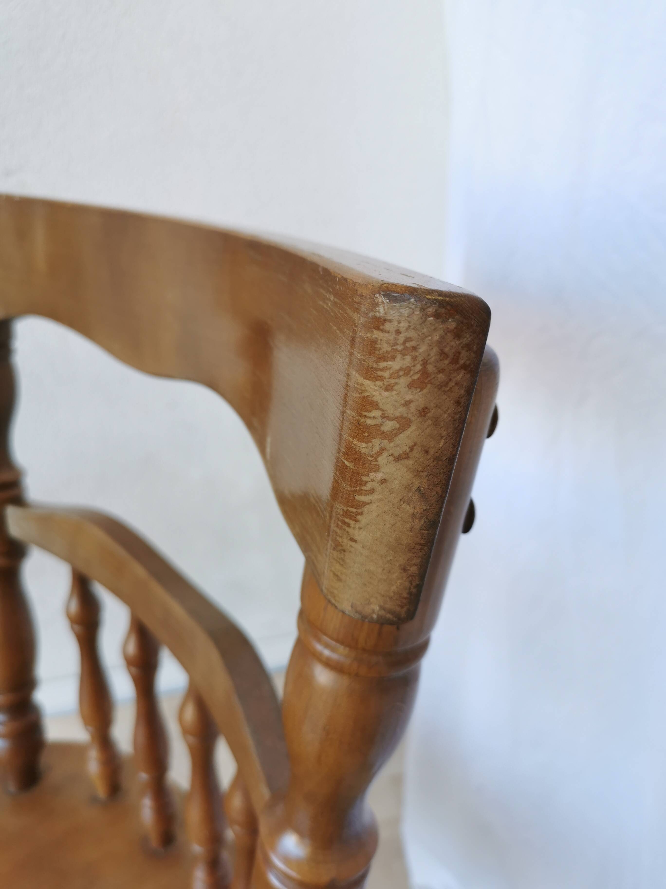 Vintage Beech Wood Windsor Dining Chair - 1970s Captains Armchair