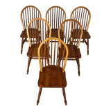 Set of 6 Scandinavian Pine Wingback Chairs, 1970s