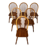 Set of 6 Scandinavian Pine Wingback Chairs, 1970s