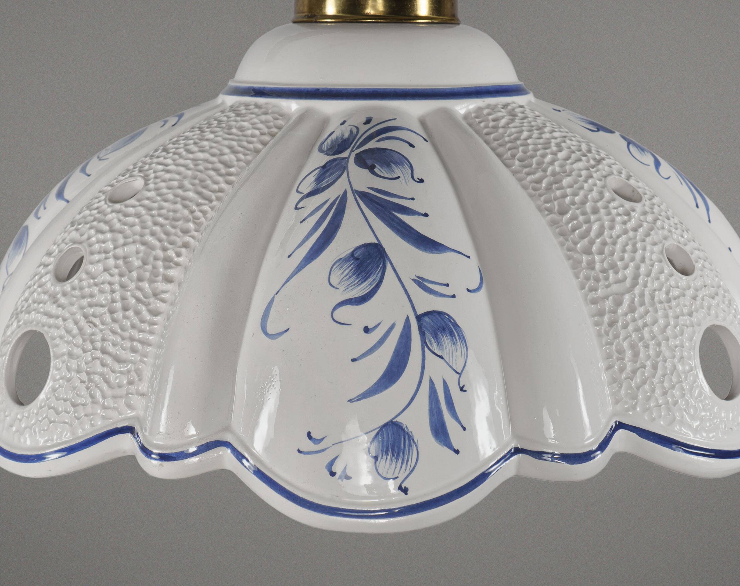 1980s Vintage Hand-Painted Portuguese Pierced Pottery Pendant Lamp